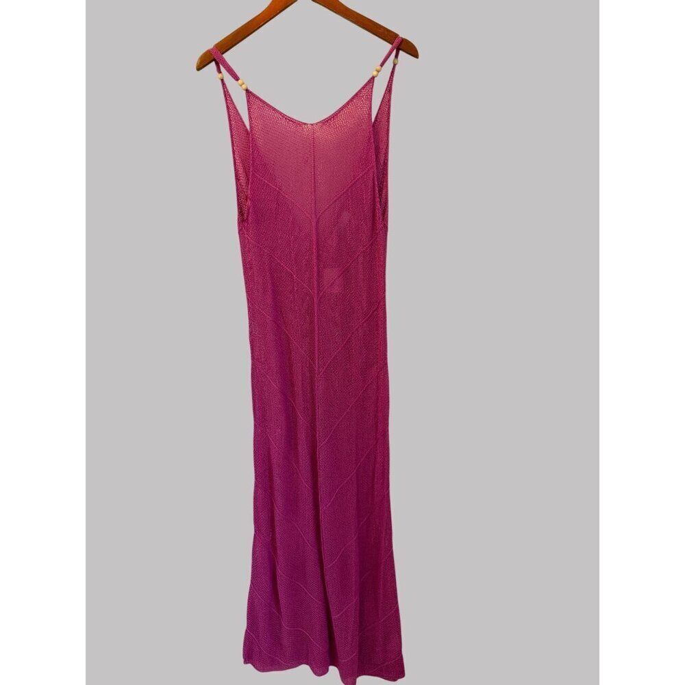 New! Free People FP Beach Pink Knit Maxi Dress With Beaded Straps - Med